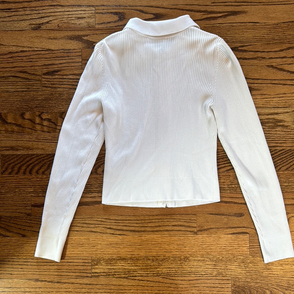 White Ribbed Zip-Up Sweater - Picture 3 of 3